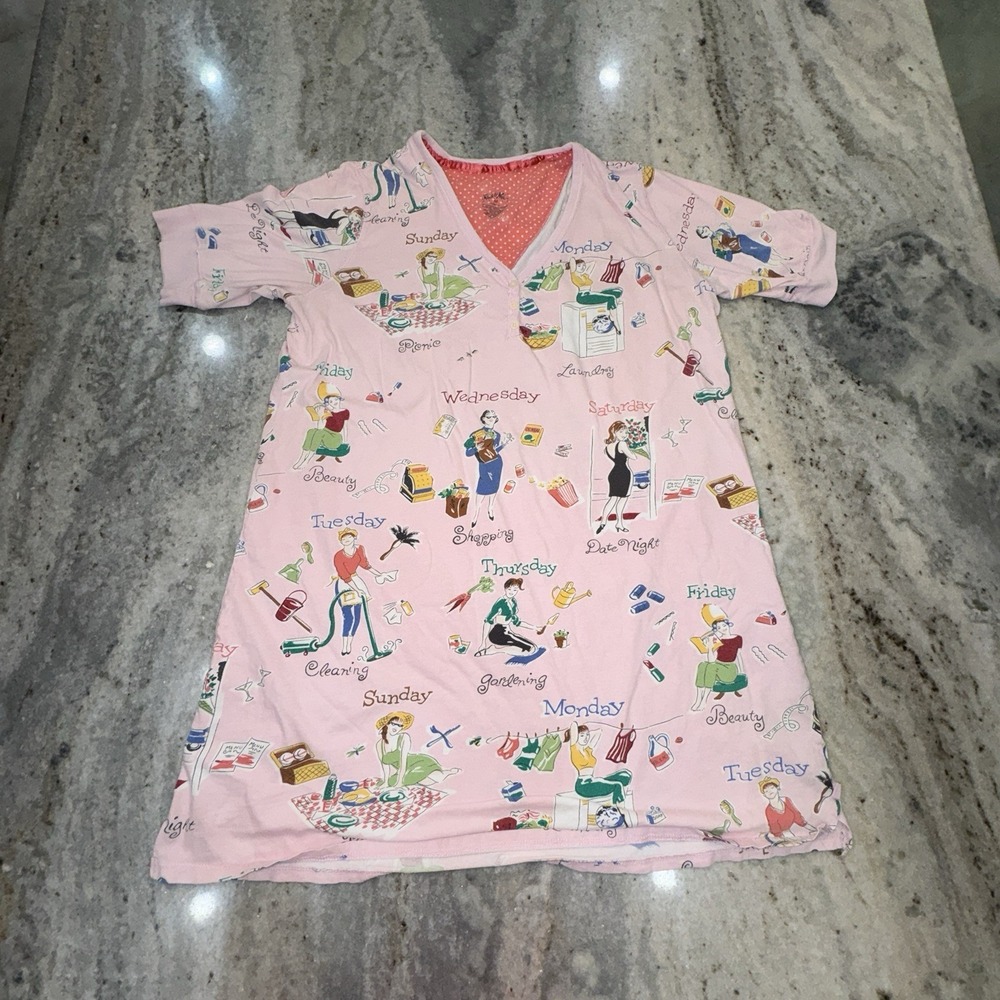 Nick & Nora PJ Night Gown Sleep Shirt Short Sleeve Pink Days Of The Week Sz XXL